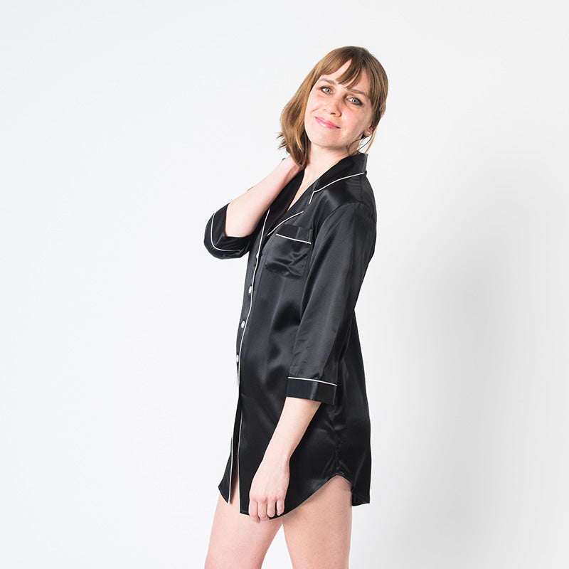 Women's Mulberry Silk Nightshirt Black - Silk Nightshirt - Forster's Finery Fine Silk Products