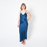 Women's Mulberry Silk Nightgown Navy Blue - Silk Nightgown - Forster's Finery Fine Silk Products