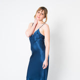 Women's Mulberry Silk Nightgown Navy Blue - Silk Nightgown - Forster's Finery Fine Silk Products
