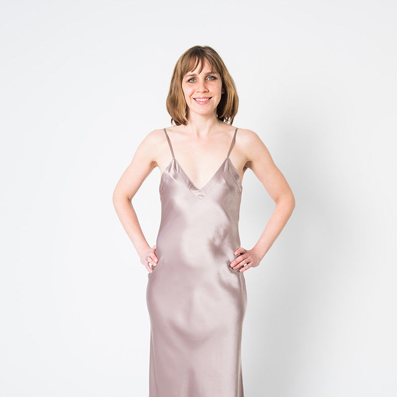 Women's Mulberry Silk Nightgown Taupe - Silk Nightgown - Forster's Finery Fine Silk Products