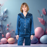 Women's Mulberry Silk Pajama Set Navy Blue