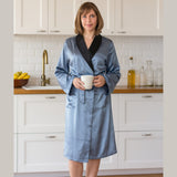 Women's Mulberry Silk Robe Twilight with Black Collar