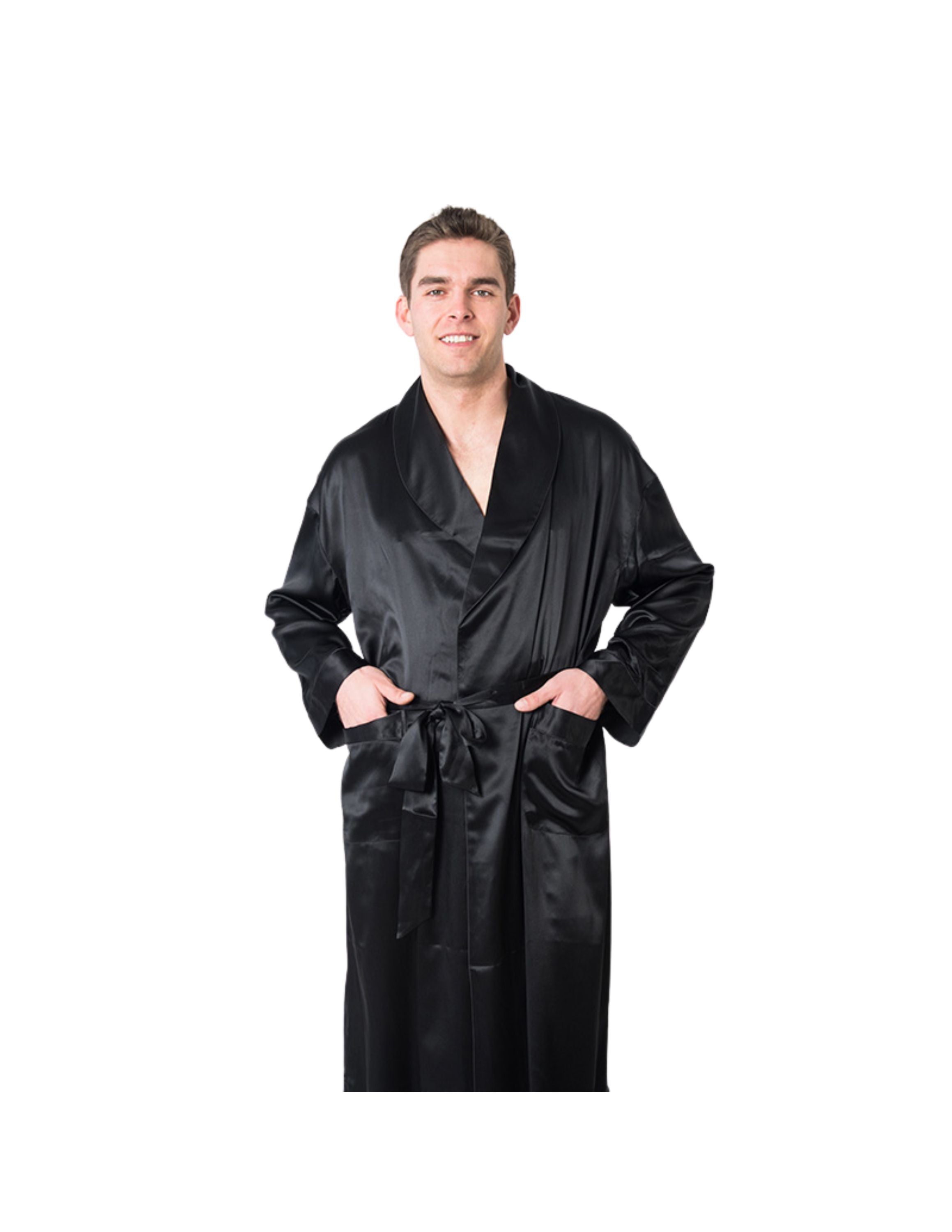 Men's Mulberry Silk Robe Black - Silk Robes - Forster's Finery Fine Silk Products