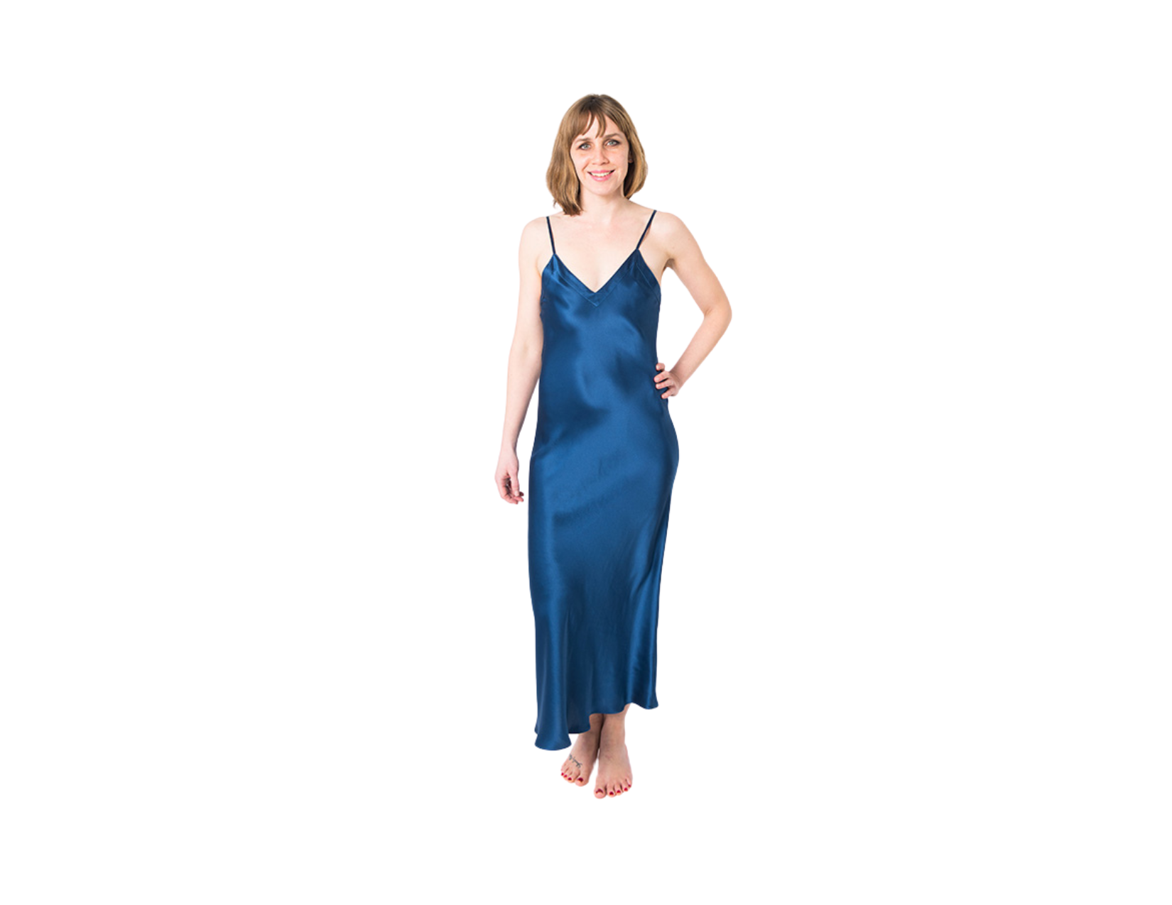 Women's Mulberry Silk Nightgown Navy Blue - Silk Nightgown - Forster's Finery Fine Silk Products