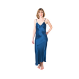 Women's Mulberry Silk Nightgown Navy Blue -  Silk Nightgown - Forster's Finery Fine Silk Products