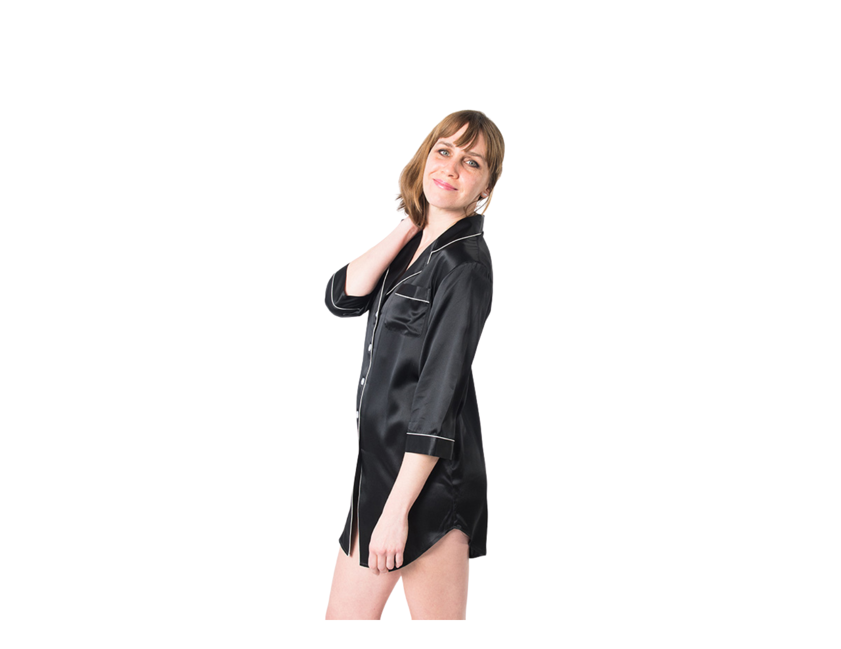 Women's Mulberry Silk Nightshirt Black - Silk Nightshirt - Forster's Finery Fine Silk Products