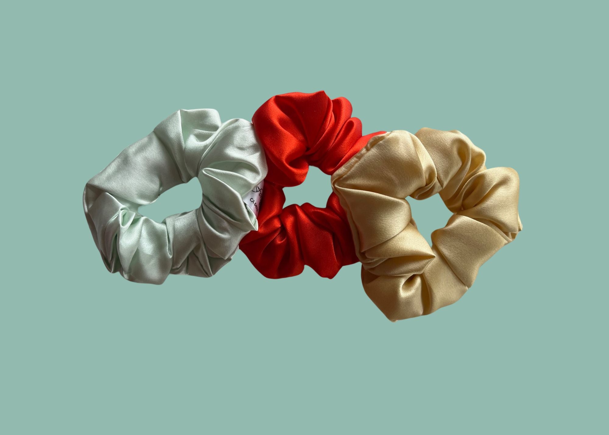 3 pack Scrunchy Bundle Gold, Aqua, Lava 3.5-4 cm - Silk Scrunchy - Forster's Finery Fine Silk Products