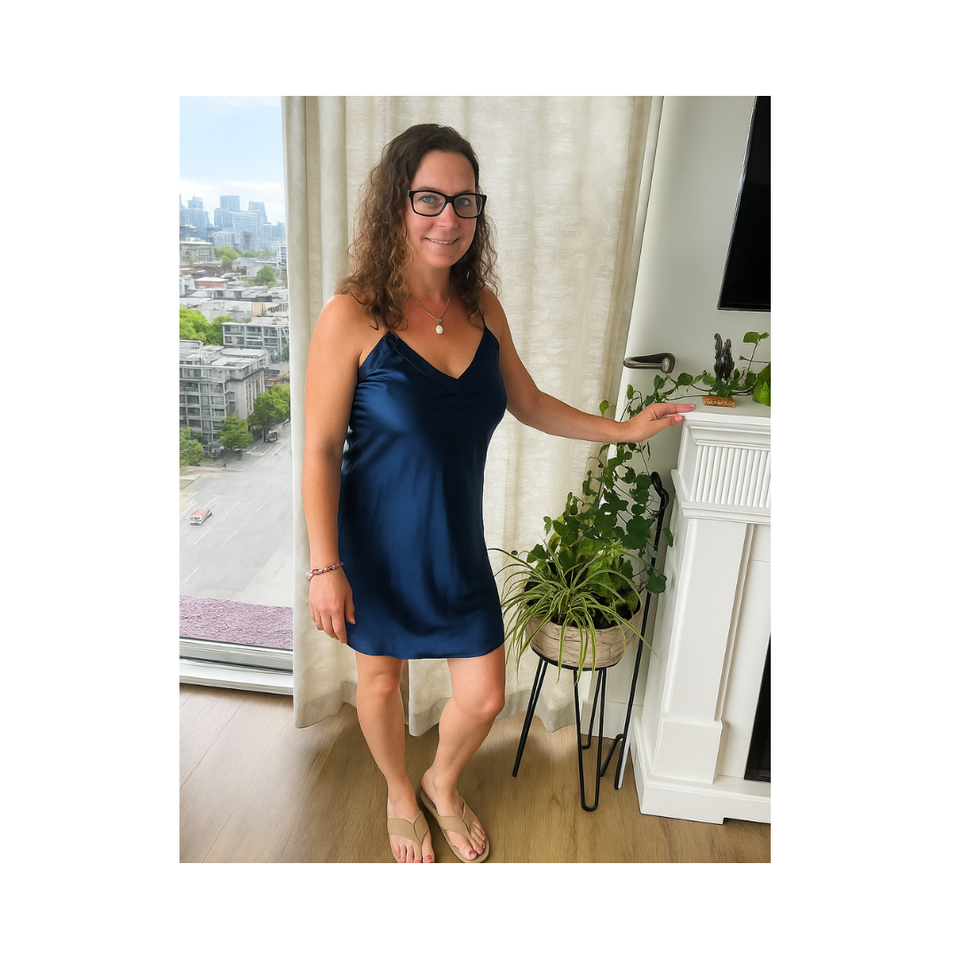 short silk nightgown in navy