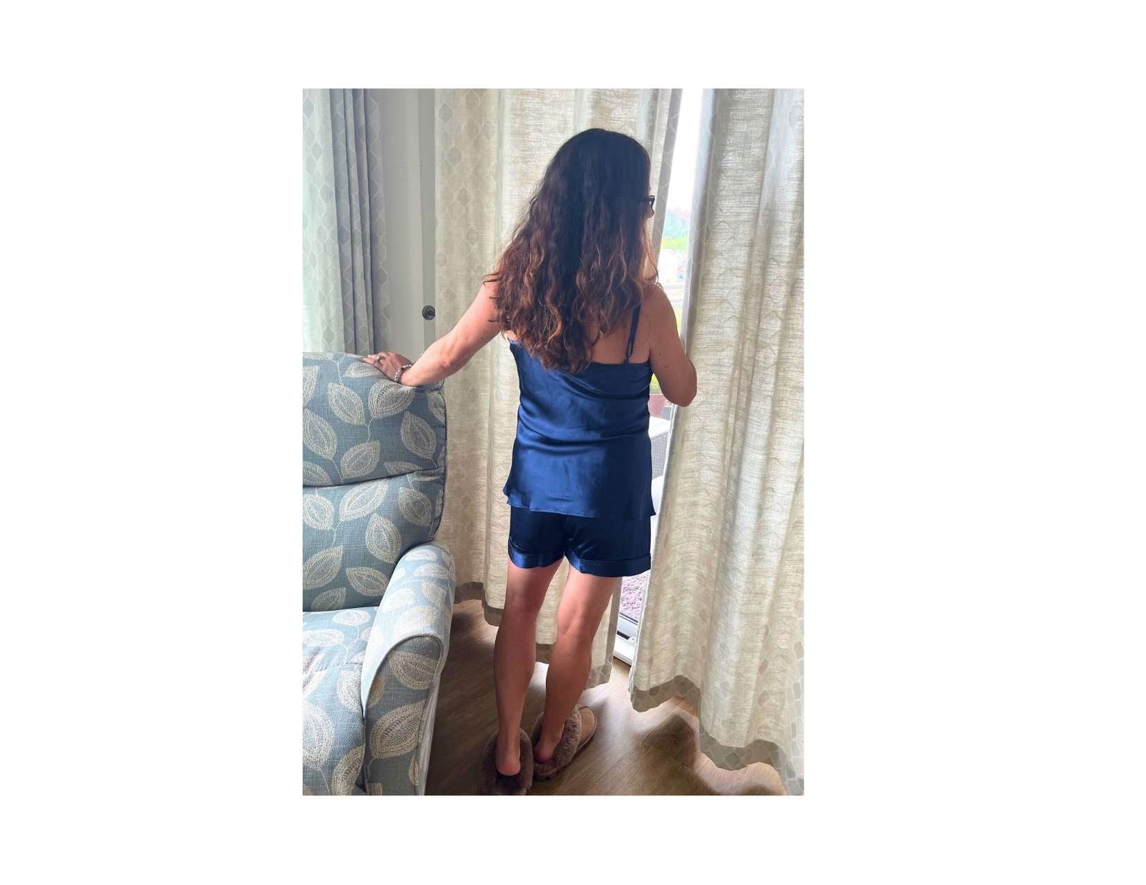 Women's Mulberry Silk Camisole and Boxer Pajama Set Navy Blue - Silk Pajama - Forster's Finery Fine Silk Products