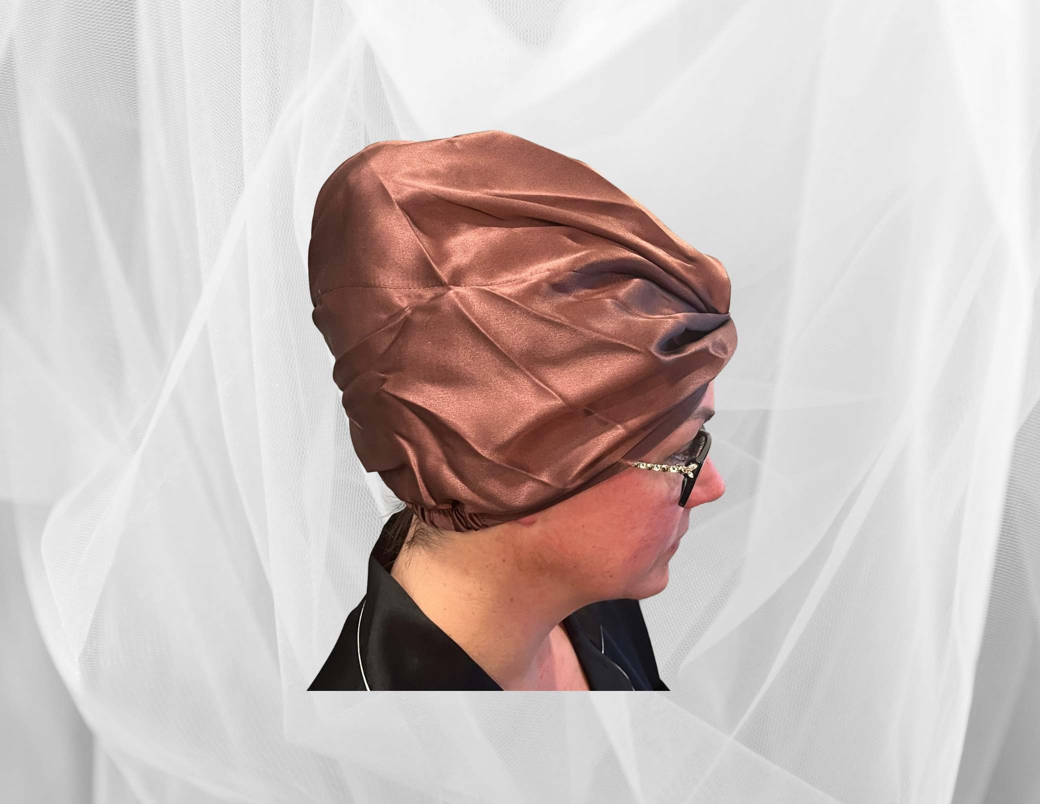 Coffee Double Silk Bonnet - Silk Night Cap - Forster's Finery Fine Silk Products
