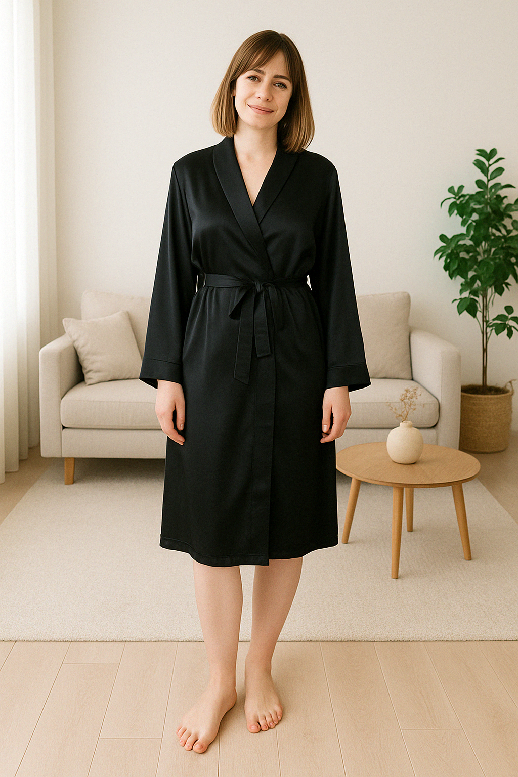 Women's Mulberry Silk Robe Black - Silk Robes - Forster's Finery Fine Silk Products