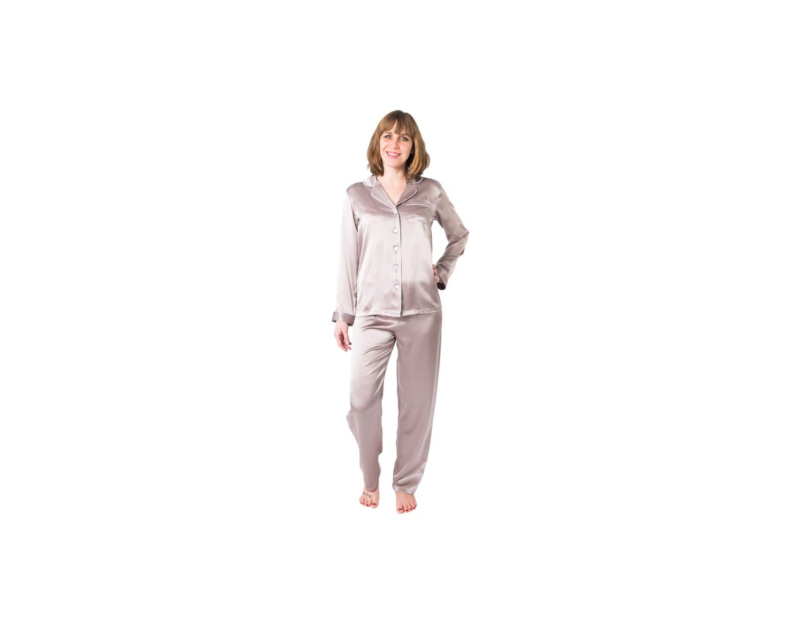 Women's Mulberry Silk Pajama Set Taupe - Silk Pajama - Forster's Finery Fine Silk Products