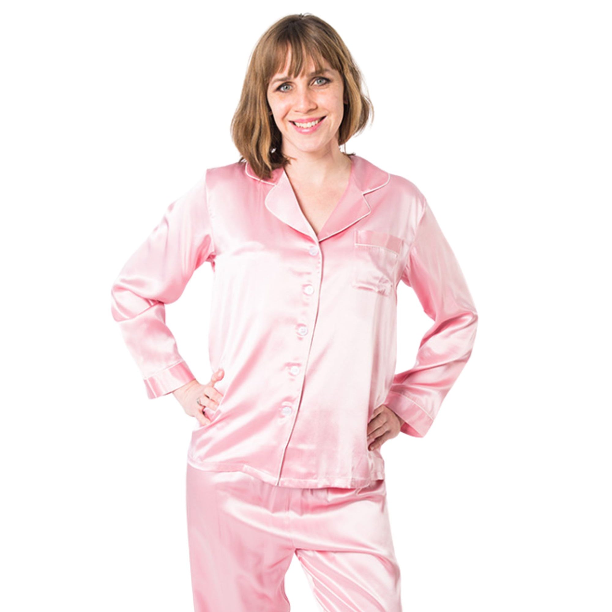 Women's Pink Pajama Set - Women's Pink Pajama Set -  -  - Luxurious Fine Silk by Forsters Finery