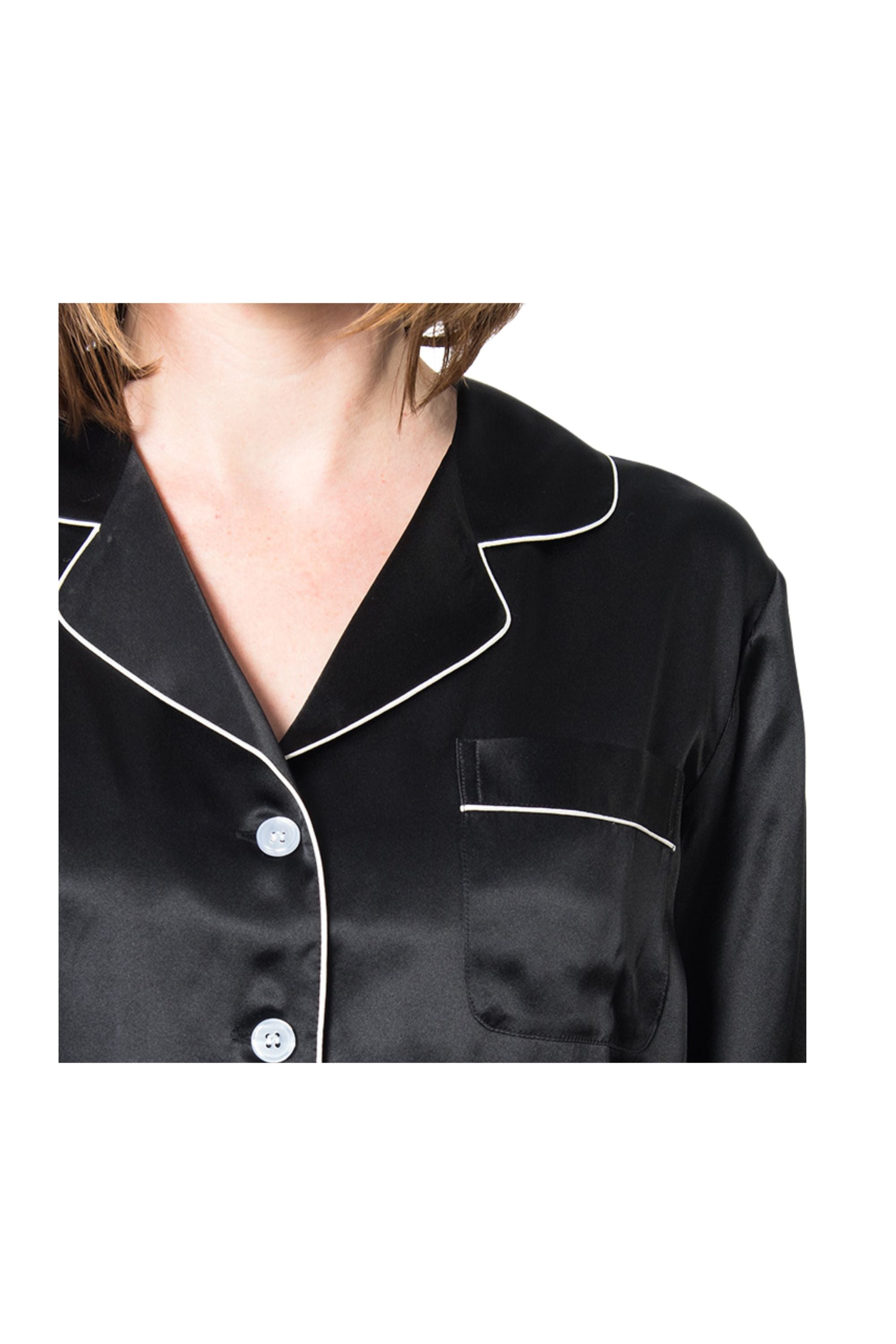 Women's Mulberry Silk Pajama Set Black -  Womens Silk Pajama - Forster's Finery Fine Silk Products