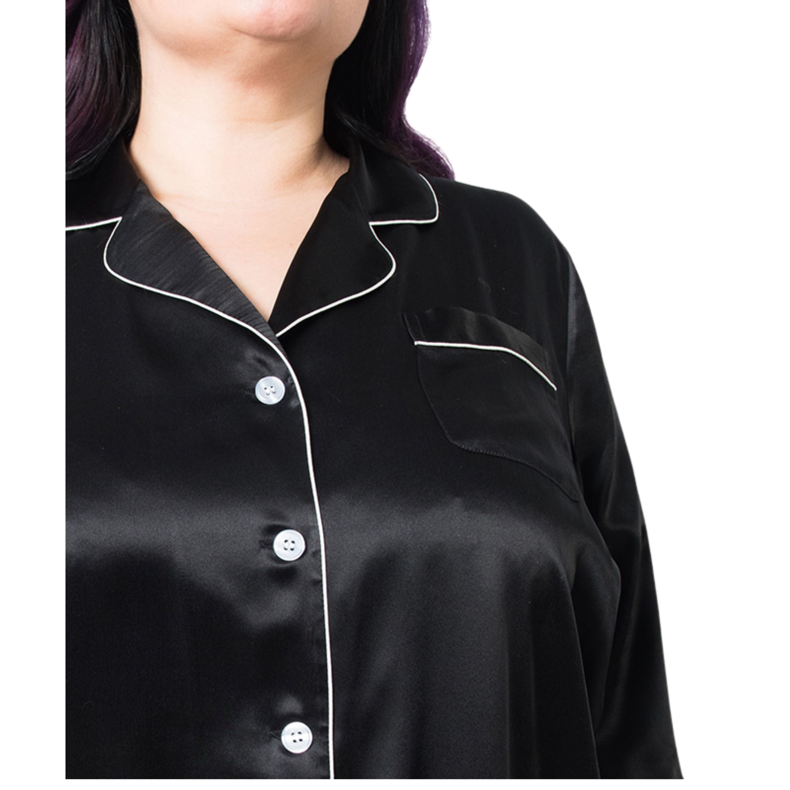  Women's Plus Size Black Pajama Set - Women's Plus Size Black Pajama Set -  -  - Luxurious Fine Silk by Forsters Finery