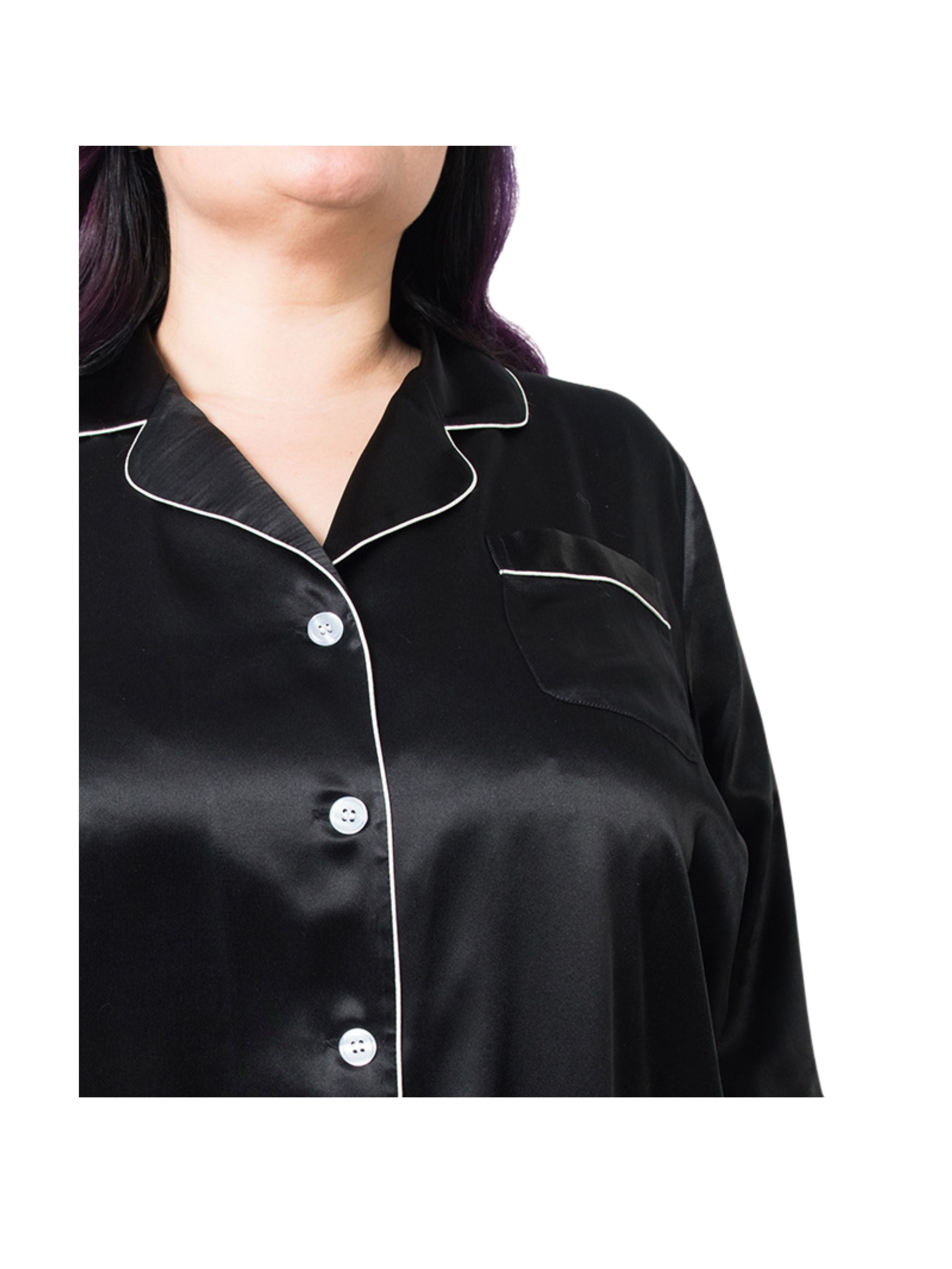 Women's Plus Size Mulberry Silk Pajama Set Black -  Silk Pajama - Forster's Finery Fine Silk Products