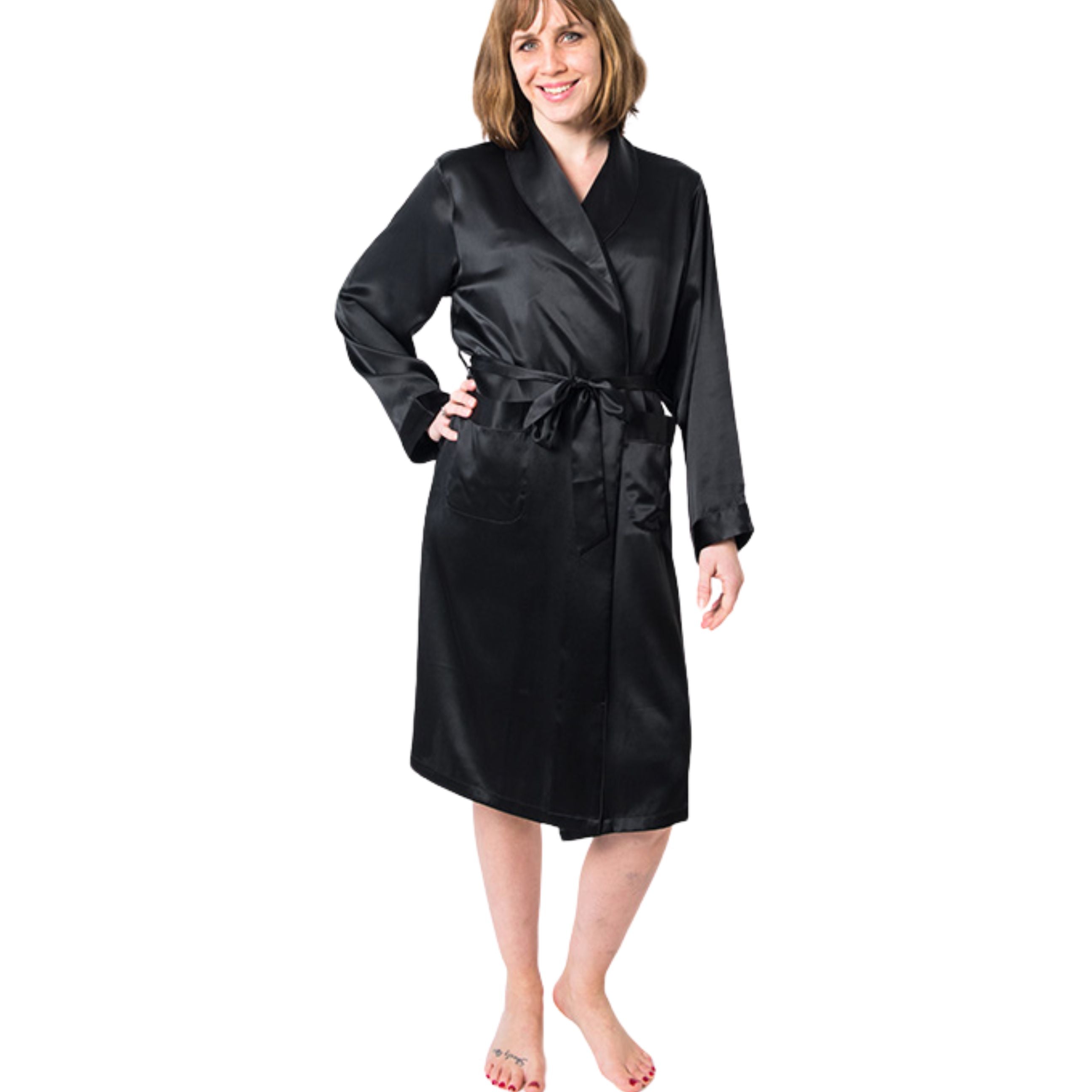  Women's Black Robe - Women's Black Robe -  -  - Luxurious Fine Silk by Forsters Finery