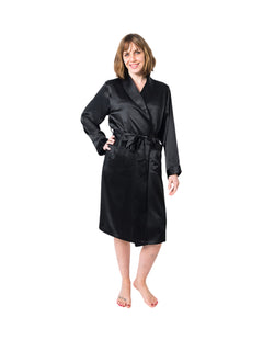 Women's  Mulberry Silk Robe Black -  Silk Robes - Forster's Finery Fine Silk Products