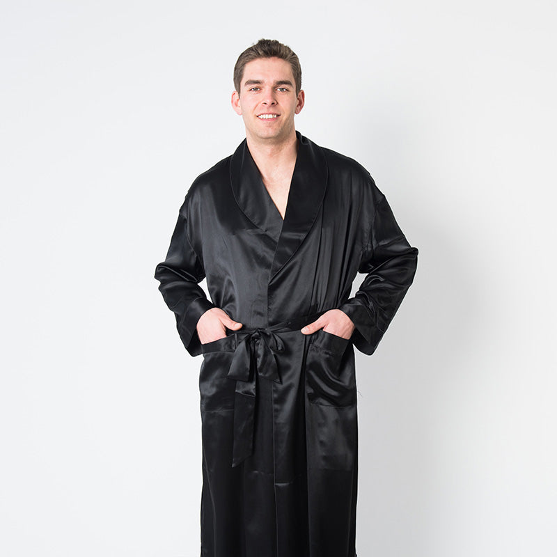  Men's Black Robe - Large / Extra Large -  -  - fine silk products by Forsters Finery