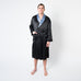  Men's Black Robe with Twilight Collar - Plus Size - FF-Mensrobe-PLUS-Black/Twighlight -  - Luxurious Fine Silk by Forsters Finery