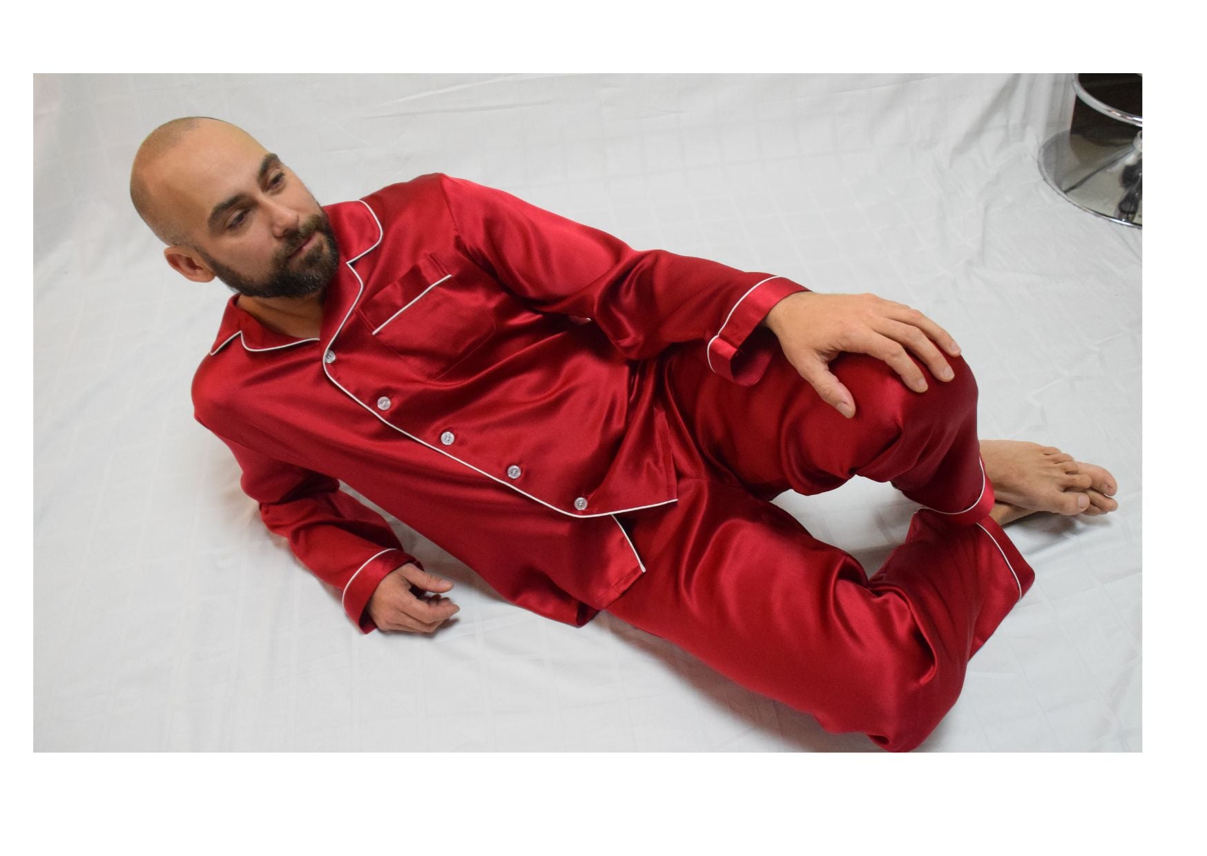  Men's Red Pajama Set - Men's Red Pajama Set -  -  - Luxurious Fine Silk by Forsters Finery