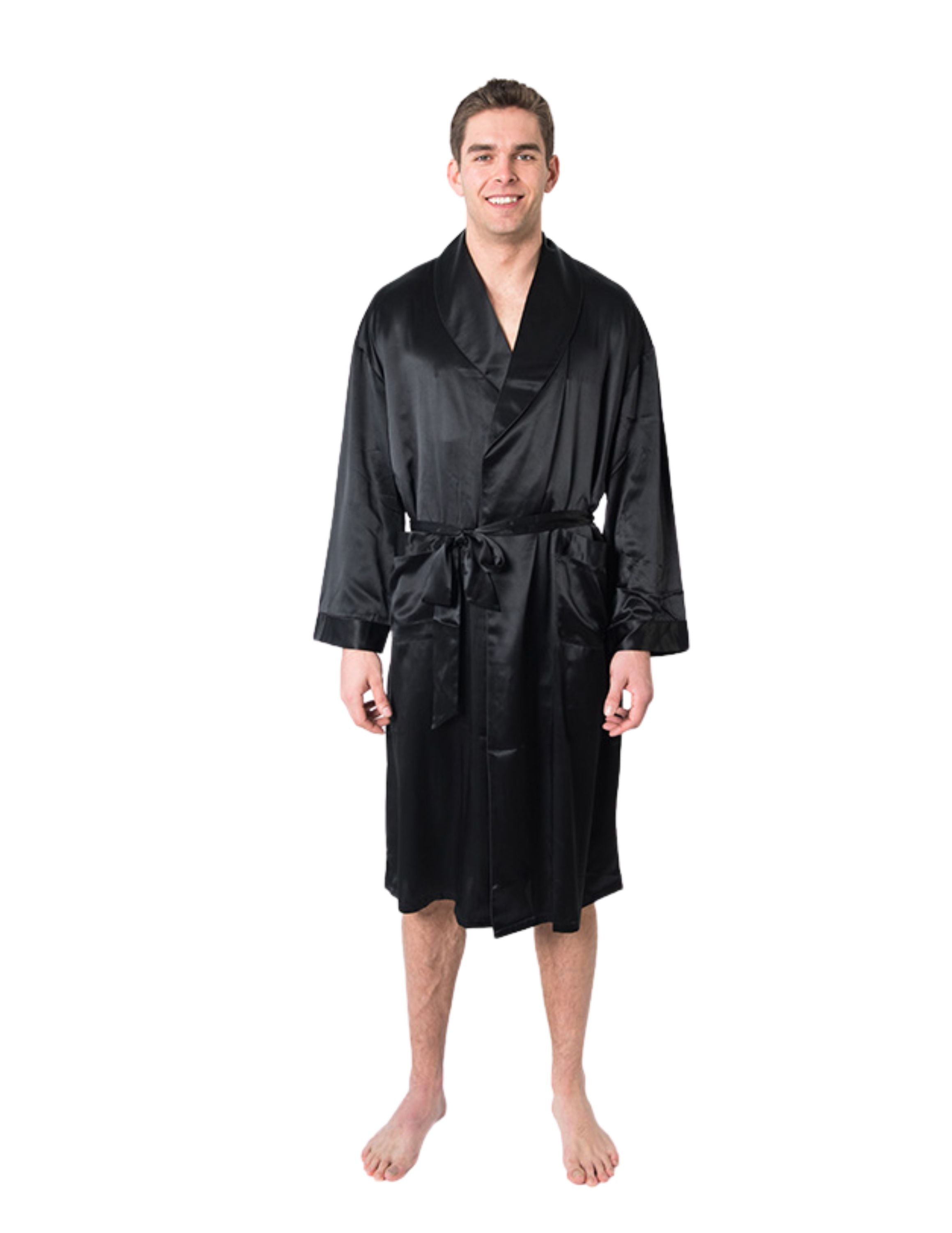 Men's Mulberry Silk Robe Black -  Silk Robes - Forster's Finery Fine Silk Products
