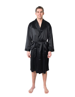 Men's Mulberry Silk Robe Black -  Silk Robes - Forster's Finery Fine Silk Products