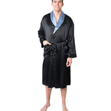 Men's Mulberry Silk Robe Black with Twilight Blue Collar -  Silk Robes - Forster's Finery Fine Silk Products
