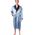 Men's Mulberry Silk Robe  Twilight Blue with Black Collar -  Silk Robes - Forster's Finery Fine Silk Products