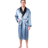 Men's Mulberry Silk Robe  Twilight Blue with Black Collar -  Silk Robes - Forster's Finery Fine Silk Products