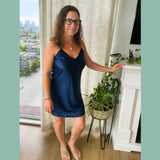 Women's Short Nightgown Mulberry Silk  Navy