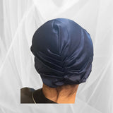 Navy Silk Bonnet -  Silk Night Cap - Forster's Finery Fine Silk Products