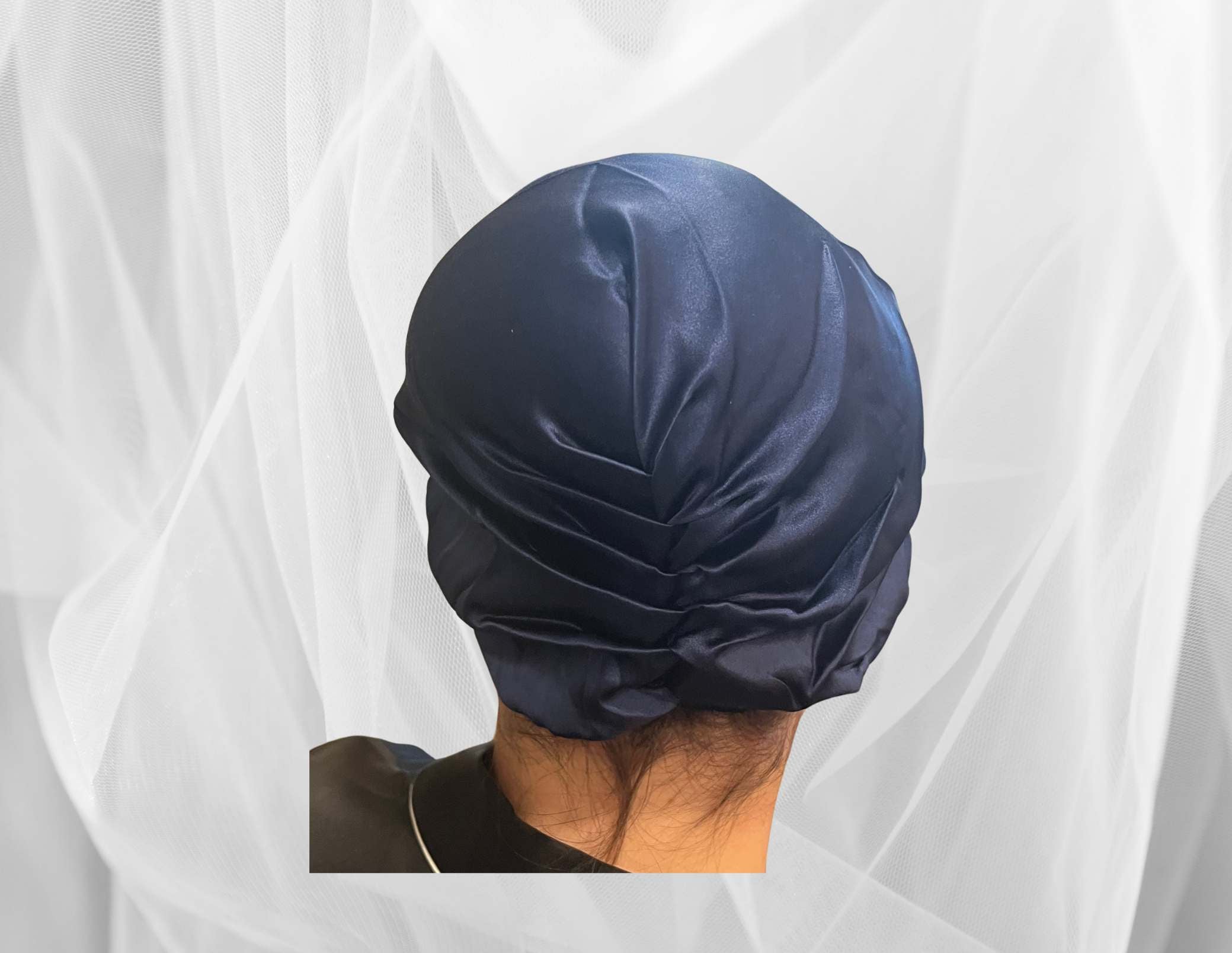 Navy Silk Bonnet -  Silk Night Cap - Forster's Finery Fine Silk Products