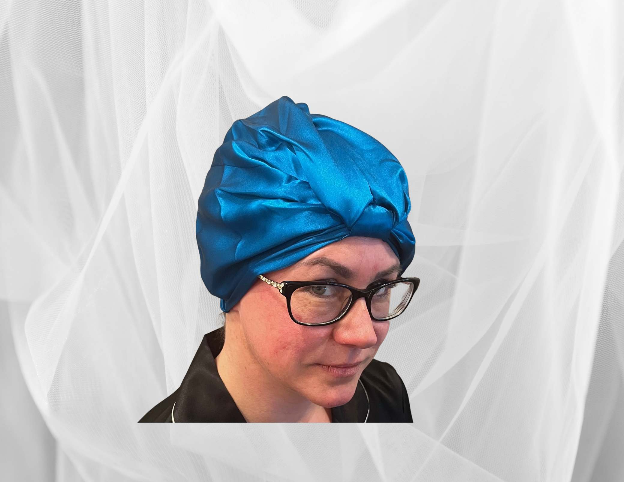 Azure Double Silk Bonnet -  Silk Night Cap - Forster's Finery Fine Silk Products