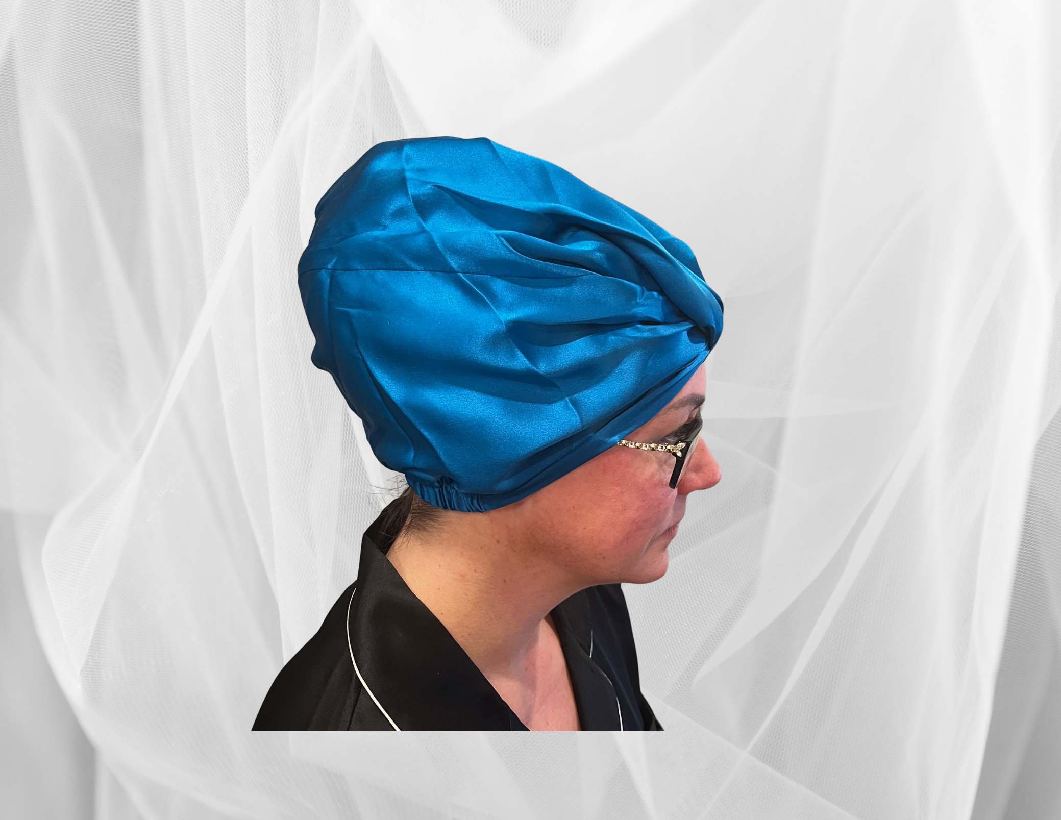 Azure Double Silk Bonnet -  Silk Night Cap - Forster's Finery Fine Silk Products