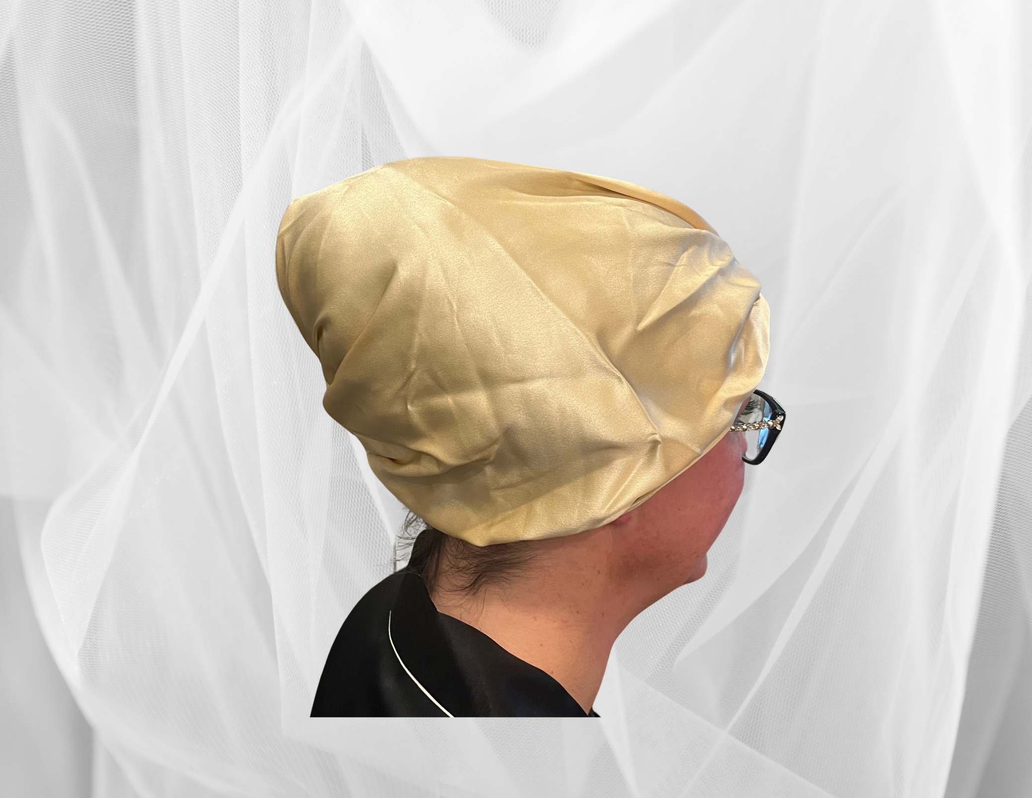Gold Silk Bonnet -  Silk Night Cap - Forster's Finery Fine Silk Products