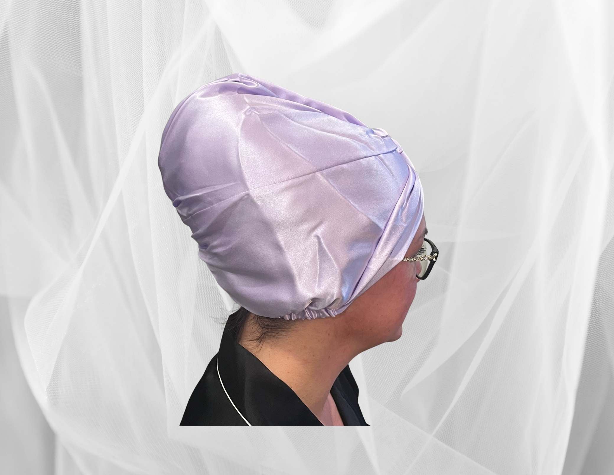 Lilac Double Silk Bonnet -  Silk Night Cap - Forster's Finery Fine Silk Products