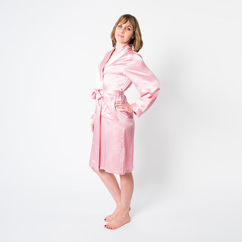  Women's Pink Robe - Large / Extra Large -  -  - fine silk products by Forsters Finery