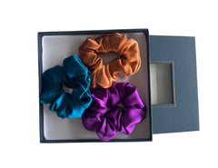 3 Pack Scrunchie Bundle Purple Copper Azure 3.5-4 cm -  Silk Scrunchy - Forster's Finery Fine Silk Products